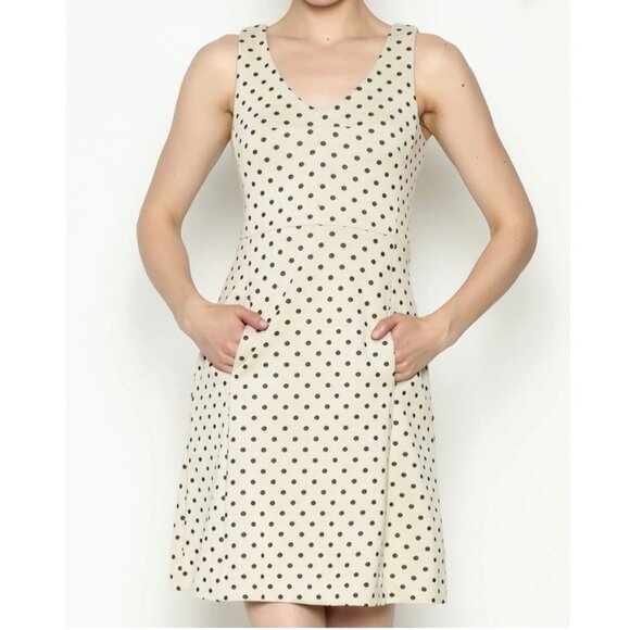 Tyler Boe Womens Kennedy Dot Sleeveless Shift Dress Cream Black Pockets size XS - Picture 1 of 11
